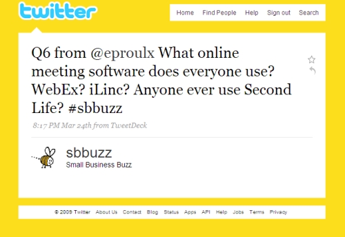 Twitter message containing tweetchat hashtag